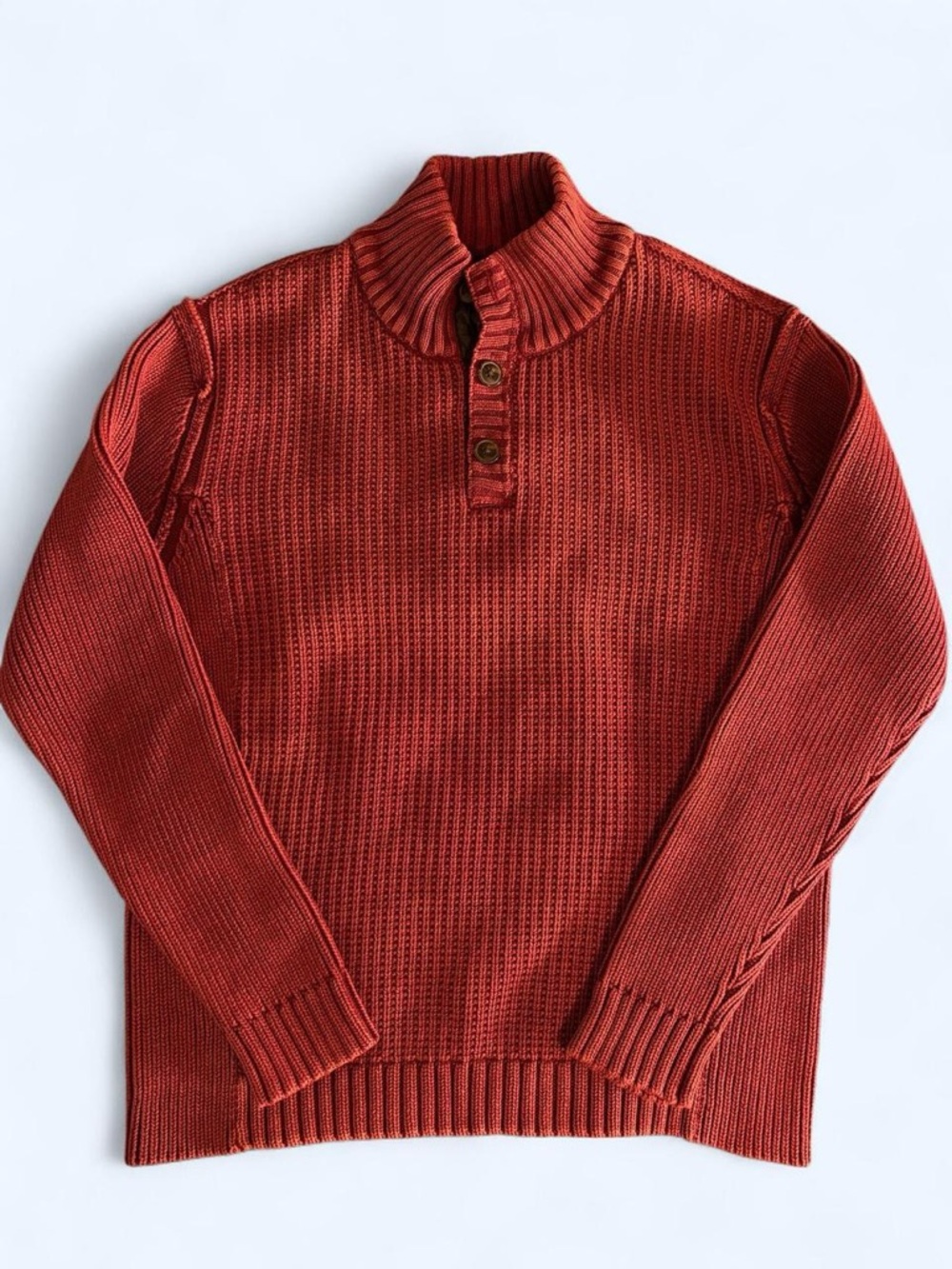 Carbon2Cobalt Sweater Men Large Red Fireside Waffle Knit Fisherman Heavyweight